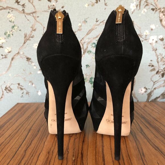 Jimmy Choo Kerfield Black Suede/Mesh Peep Toe Platform Heels Booties Sz 6.5 (37) - Picture 5 of 12